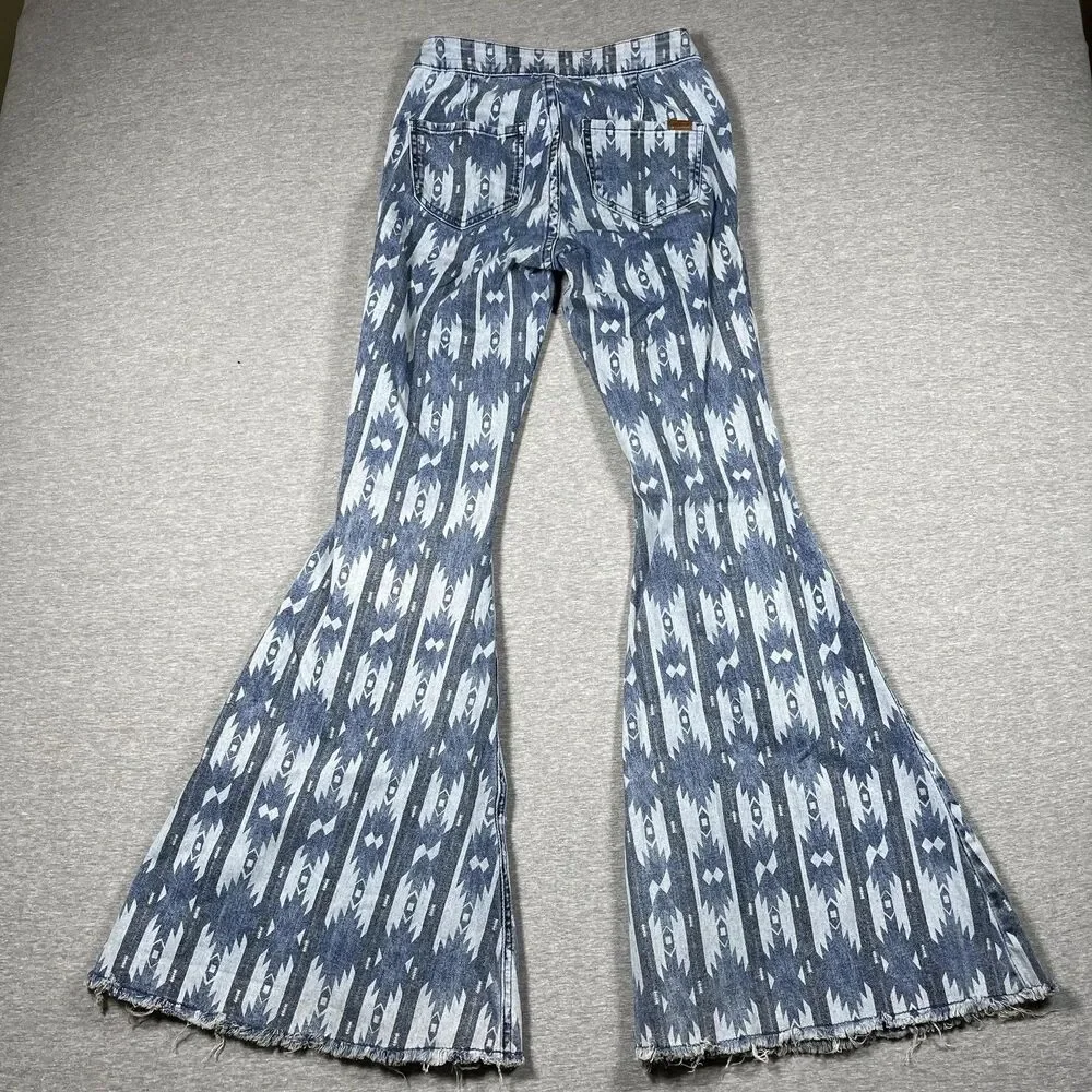 Rock & Roll Denim Jeans Womens 24x34 Blue Crazy Wild Flared Bell Bottoms - Picture 6 of 10